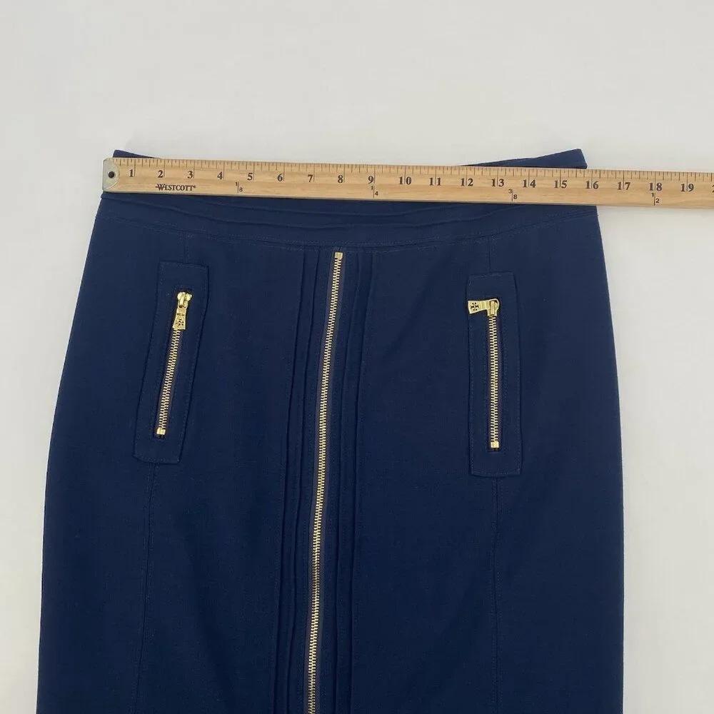 Tory Burch Size 6 Blue Rosalyn Pencil Skirt Wool Blend High Waist Gold Zippers